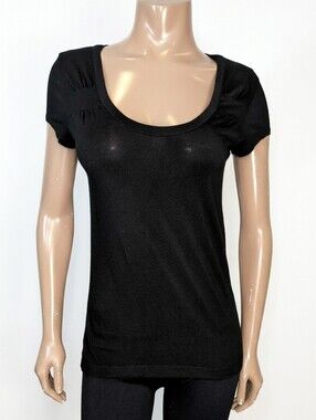 Jacob Black Ruched Scoop Neck Short Sleeve Top Womens Size Medium Made in Canada